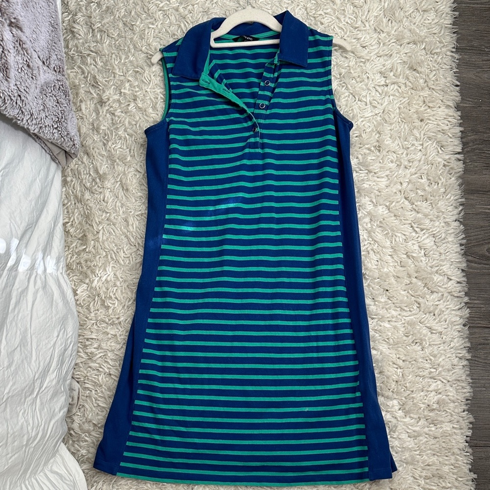 Lands' End Blue and Green Striped Dress